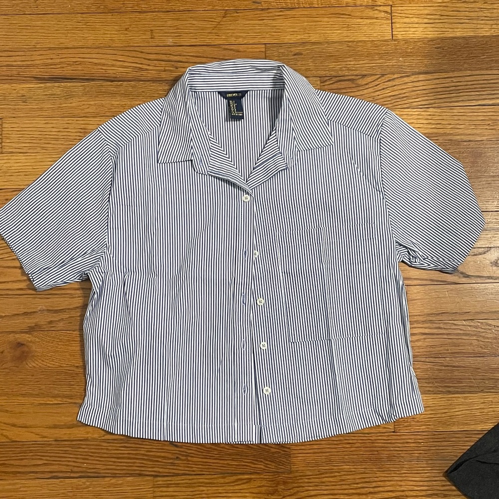 Blue stripped button down top